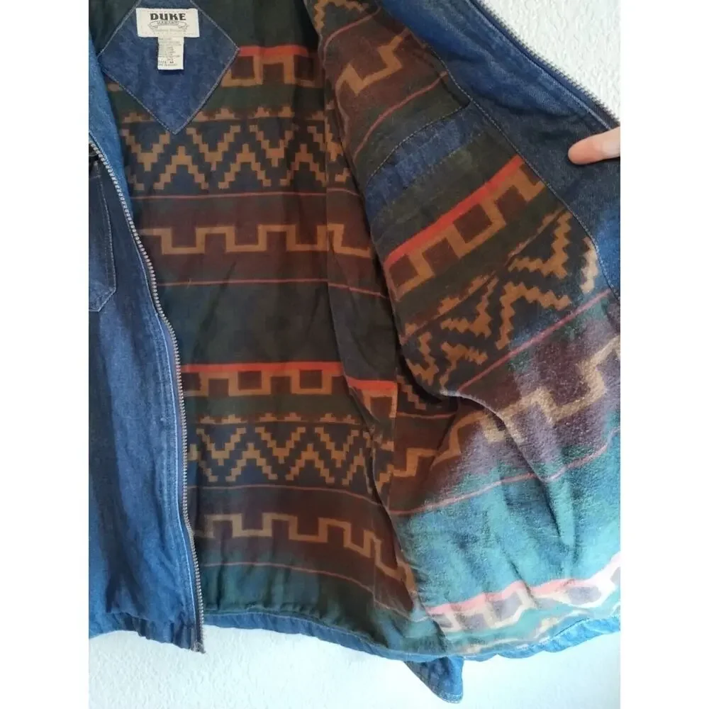 Vintage Men Duke 90s Y2k Western Blanket Lined Denim 100% Cotton Jacket Size M *